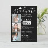 Fotocollage Moderne Graduation Party Schwarz 2022 Einladung (Stehend Vorderseite)