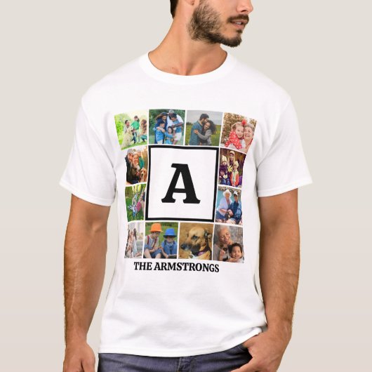 FotoCollage | Modernes Anfangsmonogramm für die Fa T-Shirt (Vorderseite)