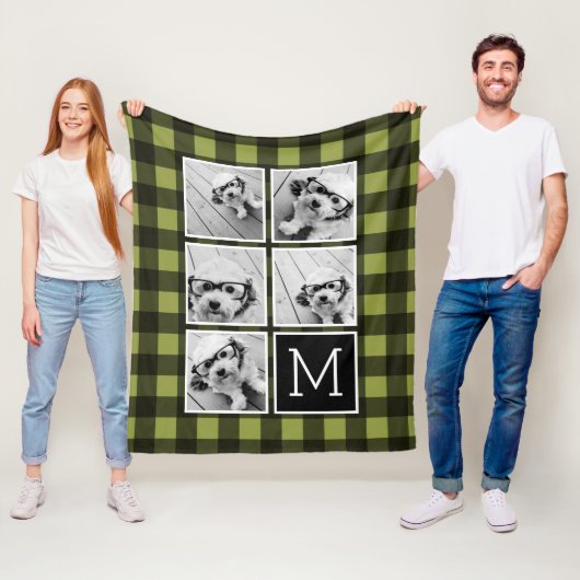 FotoCollage - Monogram Olive Black Buffalo Kariert Fleecedecke (Beispiel)