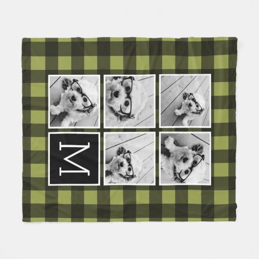 FotoCollage - Monogram Olive Black Buffalo Kariert Fleecedecke (Vorderseite (Horizontal))