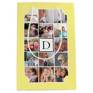 Fotocollage-Monogramm abgerundete Ecken hellgelb Mittlere Geschenktüte