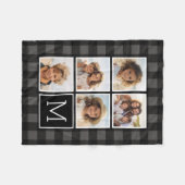 FotoCollage - Monogramm Grau Schwarz Buffalo Karie Fleecedecke (Vorderseite (Horizontal))