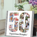FotoCollage, Nummer 50 Geburtstag Fotoplatte<br><div class="desc">50. Geburtstagspark - personalisiert mit einer Foto-Collage Ihrer Lieblings-Fotos und individuellem Text. Die Fotovorlage ist für Sie bereit, um Ihre Fotos hinzuzufügen, die in Form einer Zahl 50 angezeigt werden, die mit einer schwarzen Linie umrissen wird. Die Formulierung, die derzeit "Herzlichen Glückwunsch [Name]!" lautet, kann ebenfalls angepasst werden. Bitte stöbern...</div>