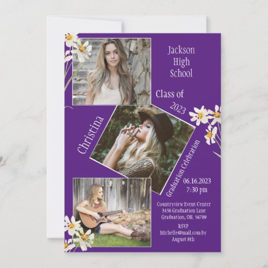 FotoCollage Personalisiert 4 Bilder Lila Ankündigung (Vorderseite)