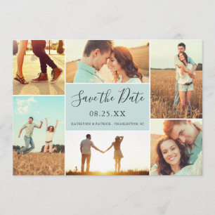 FotoCollage Save the Date flache Karte Hell Aqua