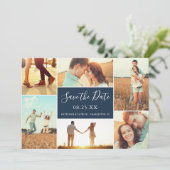 FotoCollage Save the Date flache Karte | Marinebla (Stehend Vorderseite)