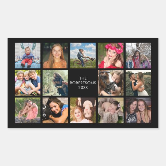 FotoCollage Schwarz Custom Rechteckiger Aufkleber (Vorderseite)