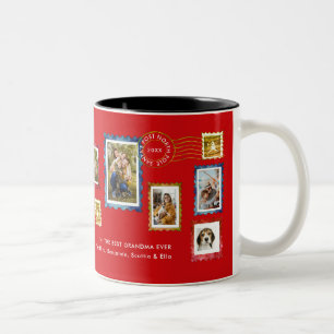 Fotocollage Vintage Stempel Rot Weihnachten Oma Zweifarbige Tasse