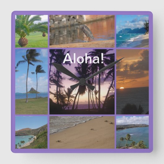 FotoCollage von Oahu, Hawaii Quadratische Wanduhr (Vorderseite)