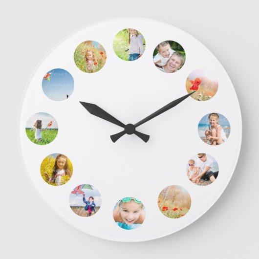 Fotocollage Wall Clock mit Ihren Bildern Große Wanduhr (Vorderseite)