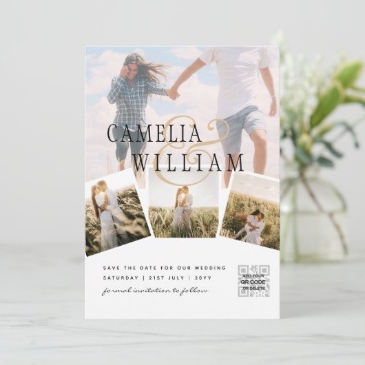 FotoCollage White Print oder Digital Wedding Invi Einladung (Stehend Vorderseite)