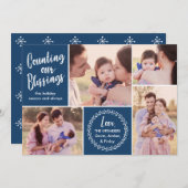 FotoCollage | Zählen unserer Segnungen | Blau Feiertagskarte (Vorne/Hinten)