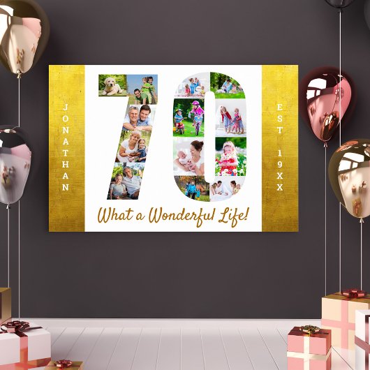 FotoCollage zum 70. Geburtstag mit Gold Borders Poster