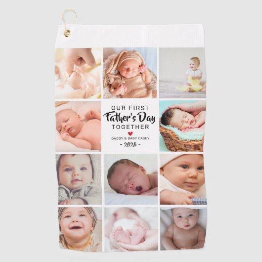 FotoCollage zum ersten Vatertag Golfhandtuch (Vorderseite)