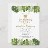 Fotoeinladung des Abschlusses tropische grünes Einladung (Rückseite)