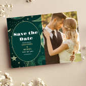 FotoEmerald Green Gold Celestial Wedding Save The Date