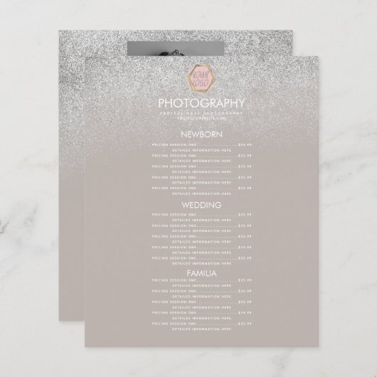 Fotogeschäft Silver Glitzer Your Logo Menu (Vorne/Hinten)