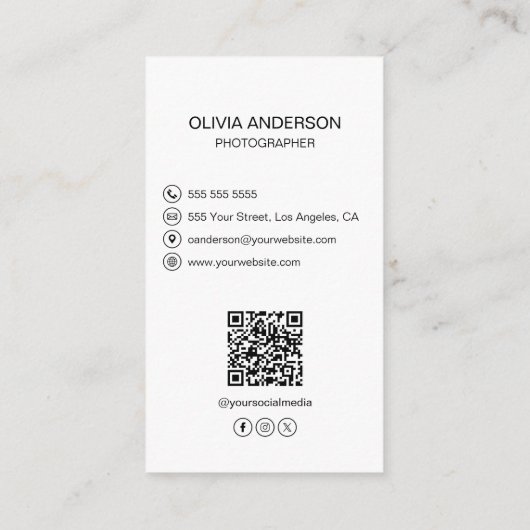 Fotograf 2 Fotos Benutzerdefinierte Icons QR Code  Visitenkarte (Rückseite)