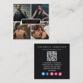 Fotograf 4 Fotos QR Code Social Media Icons Quadratische Visitenkarte (Vorne/Hinten)