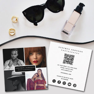 Fotograf 4 Fotos QR Code Social Media Icons Quadratische Visitenkarte