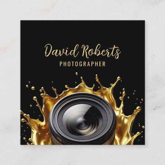 Fotograf Abstrakte Gold Camera Lens Fotografie Quadratische Visitenkarte (Vorderseite)