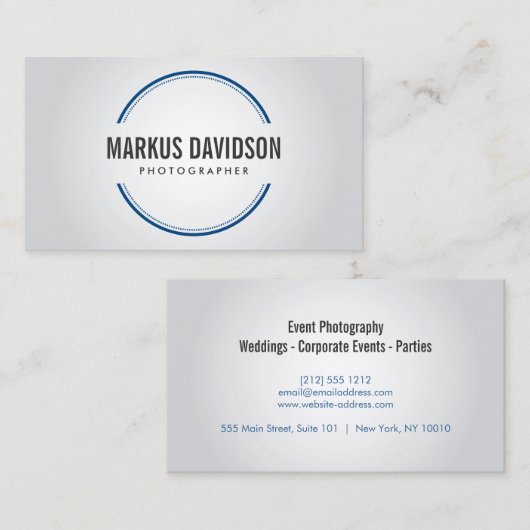 Fotograf Blue Camera Lens Business Card Visitenkarte (Vorne/Hinten)