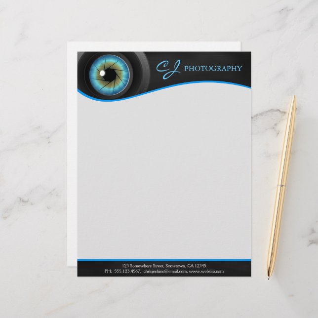 Fotograf Blue Eye Kamera Lens Letterhead Briefkopf (Vorderseite/Rückseite Beispiel)