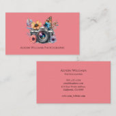 Fotograf Blumenkamera Aquarellfarbe Rosa Visitenkarte (Vorne/Hinten)