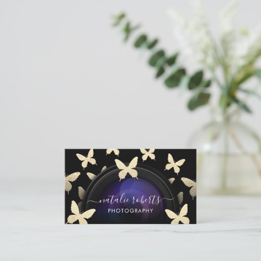 Fotograf Camera Gold Butterflies Fotografie Visitenkarte (Stehend Vorderseite)