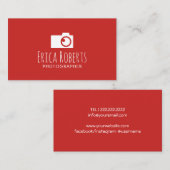 Fotograf Camera Logo Minimal Red Fotografy Visitenkarte (Vorne/Hinten)