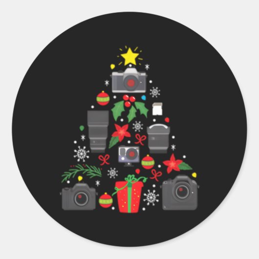 Fotograf Camera Ornat Tree Runder Aufkleber (Vorderseite)