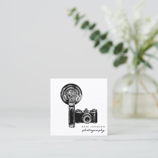 Fotograf Camera Script Fotografie QR Code Quadratische Visitenkarte (Stehend Vorderseite)