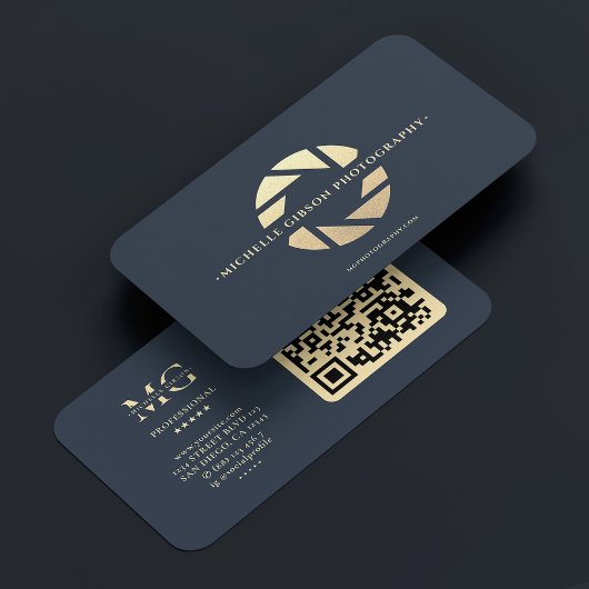 Fotograf Dark Blue Gold Camera Lens Modern Visitenkarte