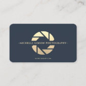 Fotograf Dark Blue Gold Camera Lens Modern Visitenkarte (Vorderseite)