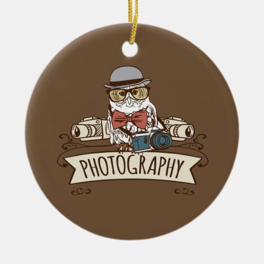 Fotograf-Eule mit Kamera Keramik Ornament (Vorne)