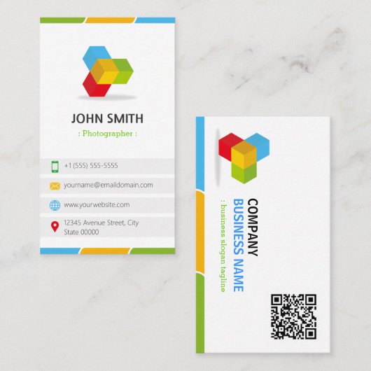 Fotograf - farbig mit QR-Code Visitenkarte (Vorne/Hinten)