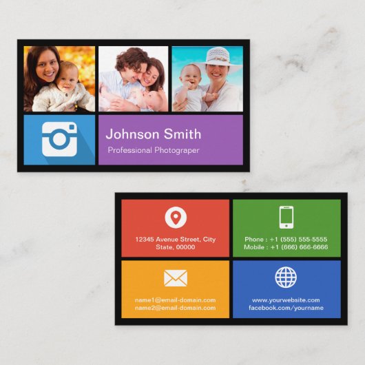 Fotograf Foto Frame Collage - Metro Style Visitenkarte (Vorne/Hinten)