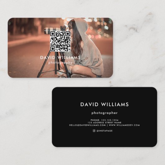 Fotograf Foto QR Code Beruflich Black Visitenkarte (Vorne/Hinten)