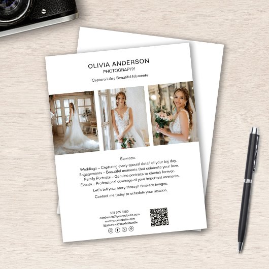 Fotograf Foto QR Social Media White Business Flyer