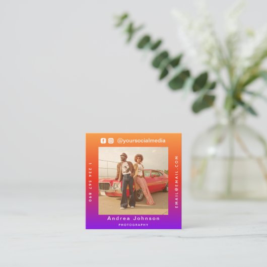 Fotograf Foto Social Media & QR Code Modern Quadratische Visitenkarte (Stehend Vorderseite)