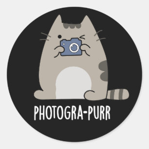 Fotograf Funny Cat Fotograf Pun Dark BG Runder Aufkleber