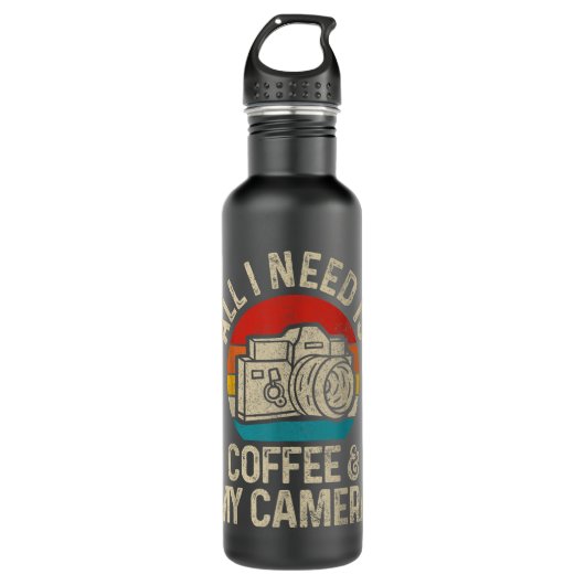 Fotograf Gift Coffee & Camera Funny Vintag Ph Edelstahlflasche (Vorderseite)