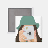 Fotograf Girl Illustriert Camera Ästhetik Magnet (Vorderseite/Rückseite)