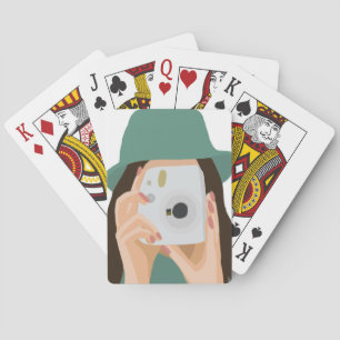 Fotograf Girl Illustriert mit dunklem Haar Spielkarten