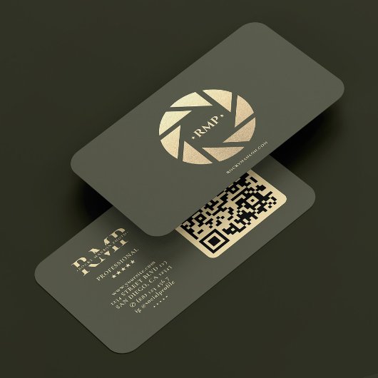 Fotograf Gold Camera Lens Army Green Moderne Visitenkarte