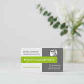 Fotograf grau, weiß, grün, sehenswert visitenkarte (Stehend Vorderseite)