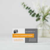 Fotograf grau, weiß, orange Auge auffällig Visitenkarte (Stehend Vorderseite)