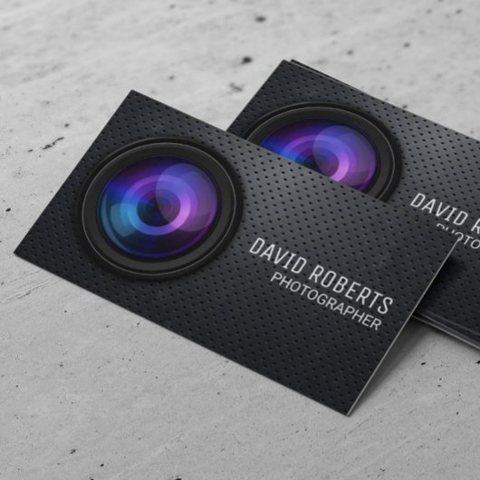 Fotograf Kamera Moderner Metallhintergrund Visitenkarte