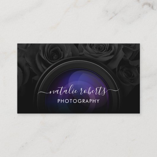 Fotograf Kamera Schwarze Floral Fotografie Visitenkarte (Vorderseite)