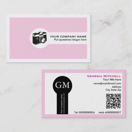 Fotograf Kamera und QR-Code rosa Visitenkarte (Vorne/Hinten)